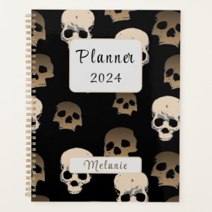 Creepy Skulls Pattern 3D Effect Black Background Planner