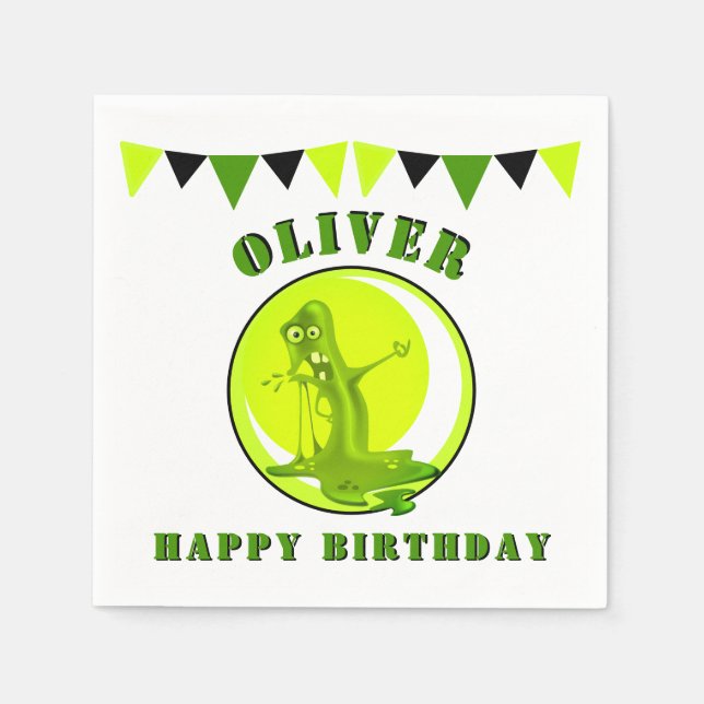 Creepy Slime Monster Kid`s Name Happy Birthday Napkin (Front)
