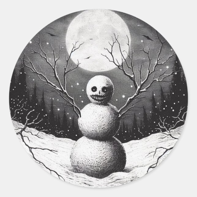 Creepy Snowman Horror Christmas Classic Round Sticker (Front)