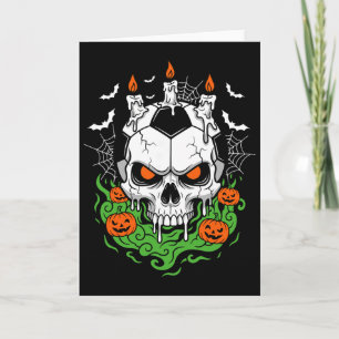 Creepy Soccer Skull Halloween Candle Pumpkins Card