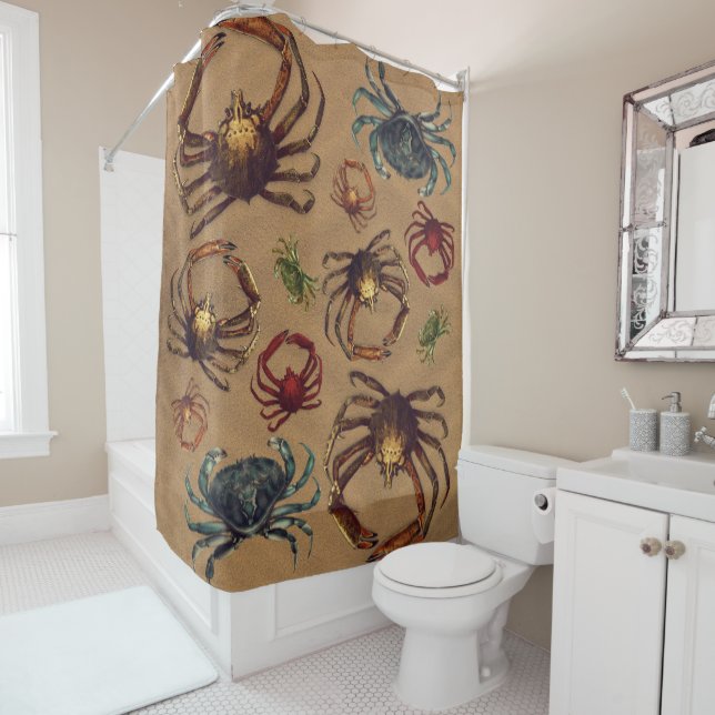 Creepy Spider Crabs Sand Background Shower Curtain (In Situ)