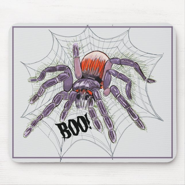 Creepy Spider in Giant Web Ink Drawing Mouse Mat (Front)