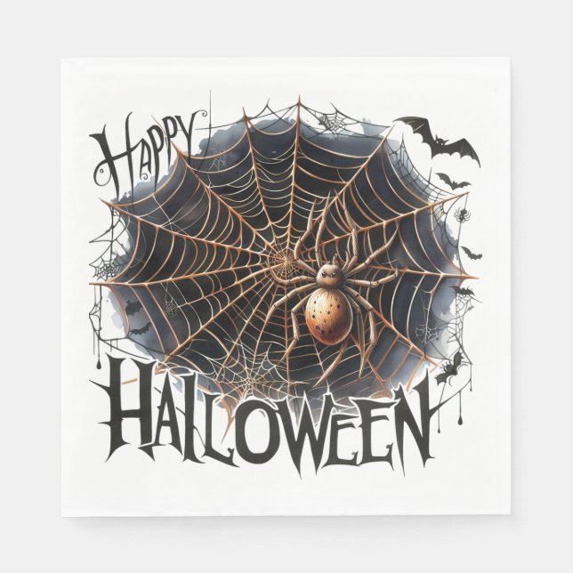 Creepy Spider Web Halloween Paper Napkin (Front)
