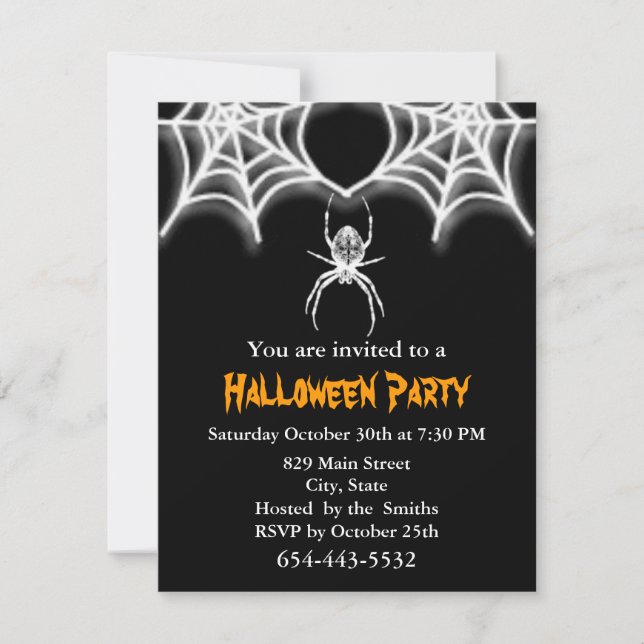 Creepy Spider & Web  Invitation Card Template (Front)