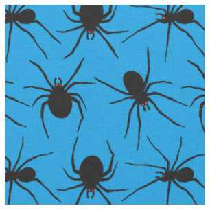 Creepy Spiders With Red Eyes Blue Patterned Fabric