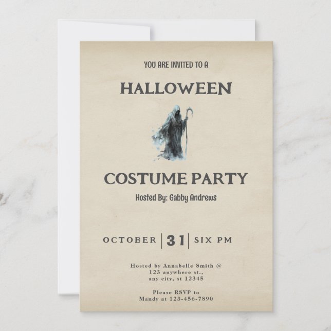 Creepy Spooky Grim Reaper Vintage Halloween Invitation (Front)