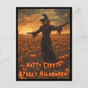 Creepy Spooky Halloween Scarecrow Postcard