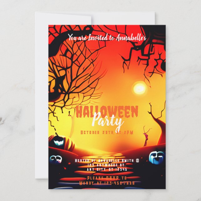 Creepy Sunset Orange Red Pumpkins Halloween Party Invitation (Front)