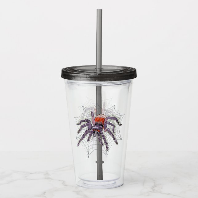 Creepy Tarantula in Web Original Artwork Acrylic Tumbler (Front)