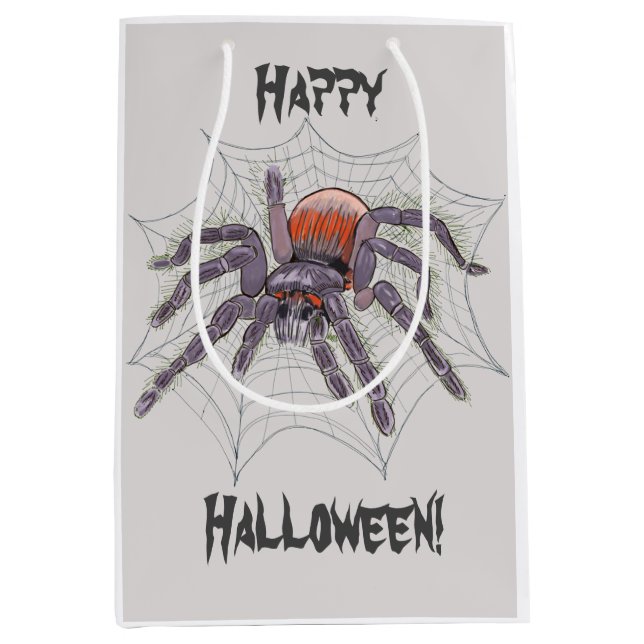 Creepy Tarantula Spider in Giant Web Illustration Medium Gift Bag (Front)