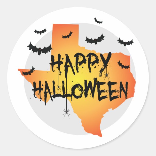 Creepy Texas Happy Halloween with Bats and Spiders Classic Round Sticker (Front)