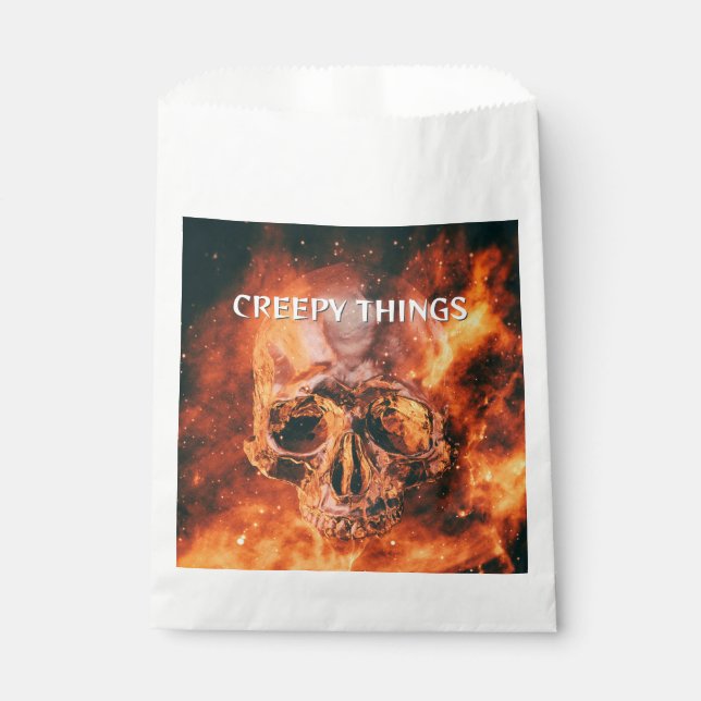 Creepy Things. Flaming skull in space Favour Bags (Front)