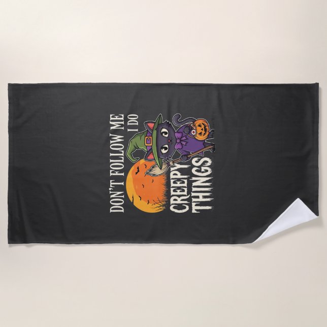 Creepy Things Halloween Cat Witch Design_1 Beach Towel (Front)