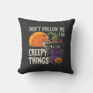 Creepy Things Halloween Cat Witch Design_1 Cushion