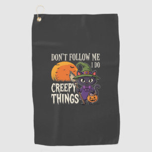 Creepy Things Halloween Cat Witch Design_1 Golf Towel