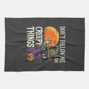 Creepy Things Halloween Cat Witch Design_1 Tea Towel