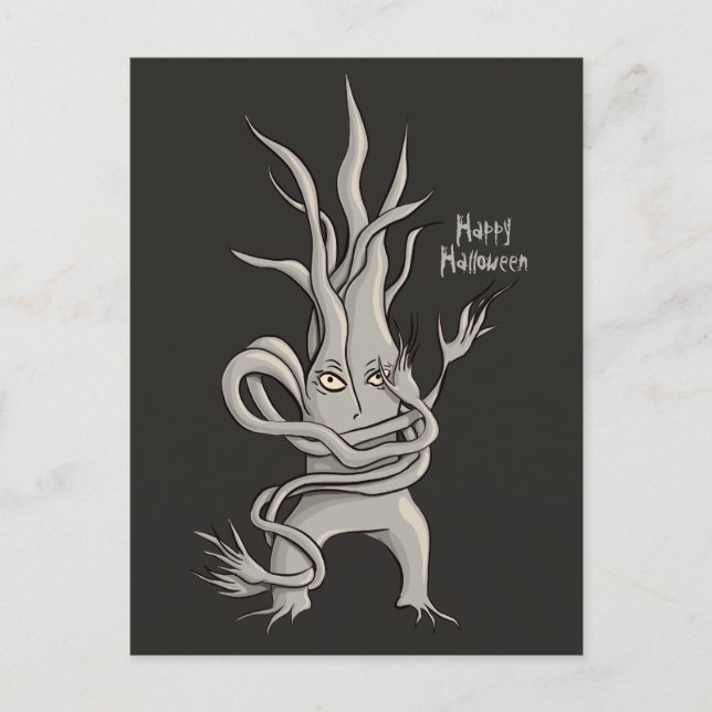 Creepy Tree Character Happy Halloween Postcard (Front)