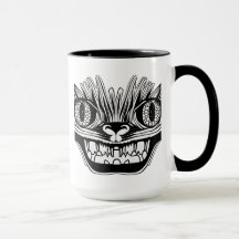 Creepy Tribal Cat Black and White