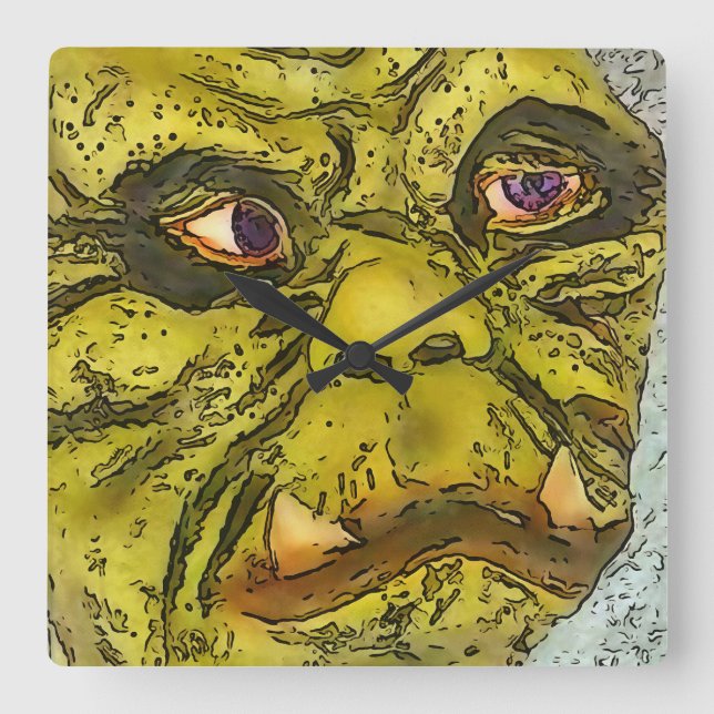 Creepy Turtle Monster Black Outline Cartoon  Square Wall Clock (Front)