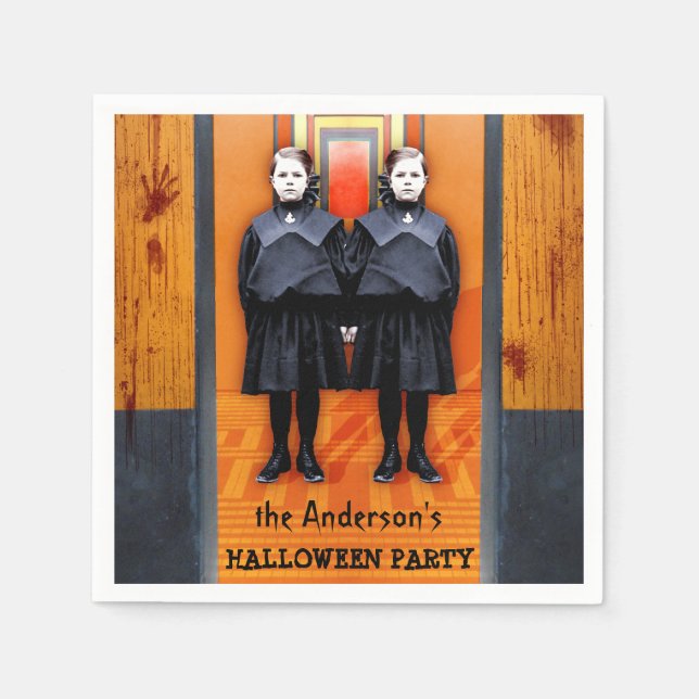 Creepy Twins Halloween Horror Personalised Party Napkin (Front)
