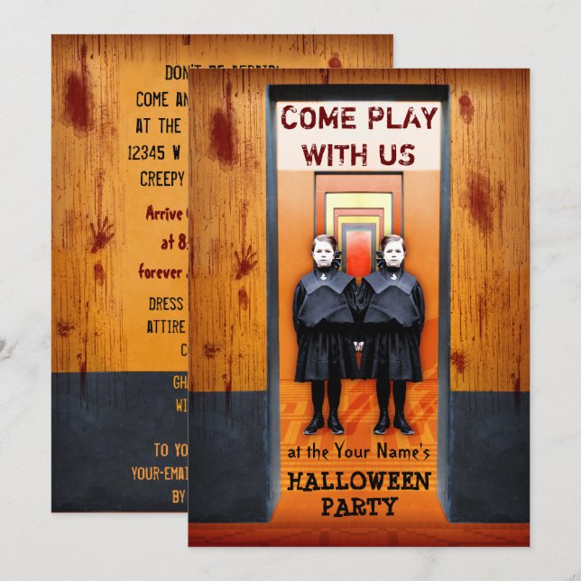 Creepy Twins Halloween Party Bloody Horror Invitation (Front/Back)