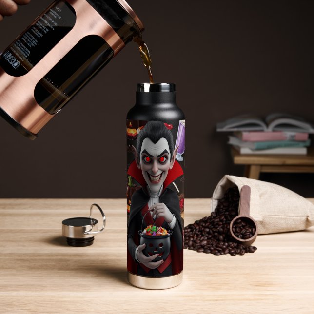 Creepy Vampire Dracula For Halloween Water Bottle (Coffee (Rotated))