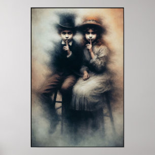 Creepy Victorian Era Brother and Sister Wall Poster