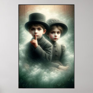Creepy Victorian Era Brother and Sister Wall Poster