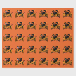 Creepy Vintage Black Cat Halloween Wrapping Paper
