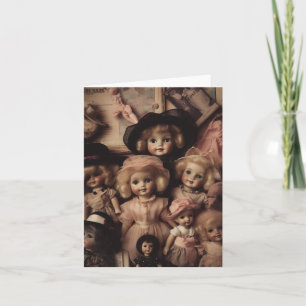Creepy Vintage Dolls Dressed in Pink Card