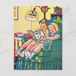Creepy Vintage Kids Reading Book Postcard