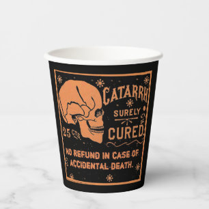 Creepy Vintage Label Catarrh Cure Black Paper Cup