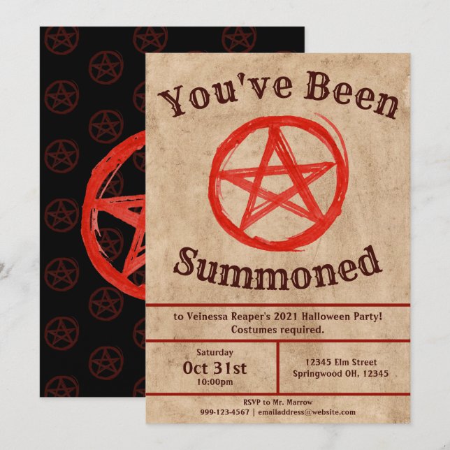 Creepy Vintage Pentagram HallIoween Invitation (Front/Back)