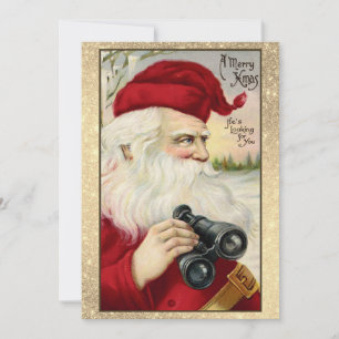 Creepy Vintage Santa Binoculars Funny Christmas Holiday Card