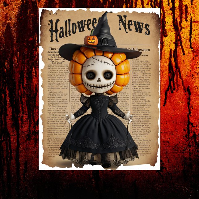 Creepy Voodoo Doll Witch's Hat Halloween Newspaper Poster (Creator Uploaded)
