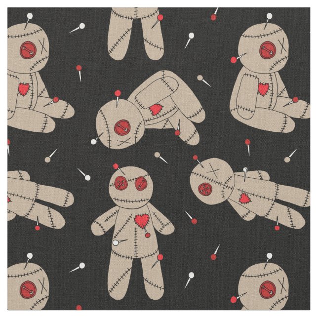 Creepy Voodoo Dolls Goth Hallowen Fabric (Close Up)