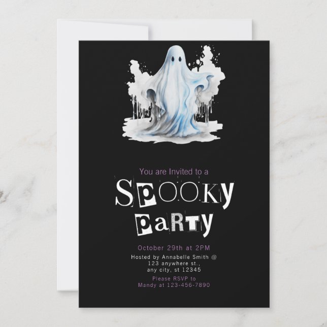 Creepy White and Blue Ghost Halloween Party Invitation (Front)