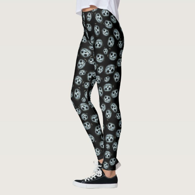 Creepy White Halloween Pumpkin Leggings (Left)