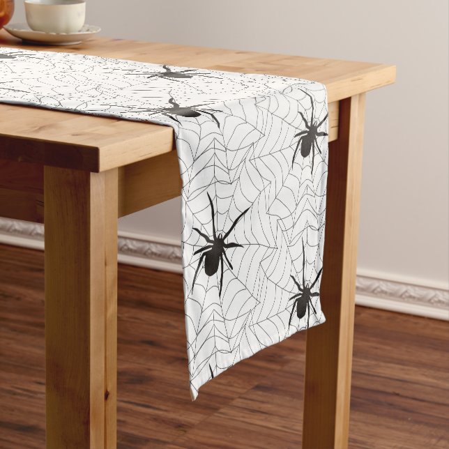 Creepy White with Black Spider Web Halloween Home Short Table Runner (In Situ)