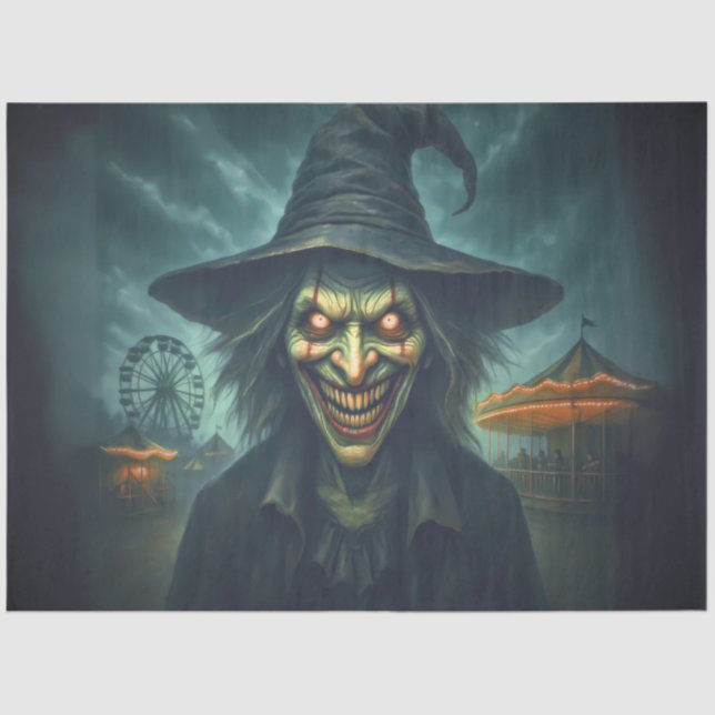 Creepy Witch at Carnival – Horror Halloween Tissue Paper (Front)