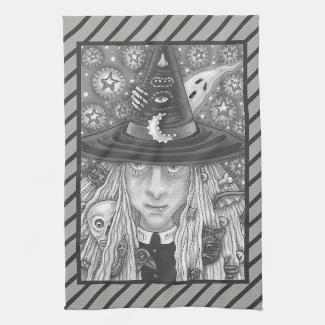 CREEPY WITCH EVIL EYE HALLOWEEN GOTH KITCHEN TOWEL (Vertical)