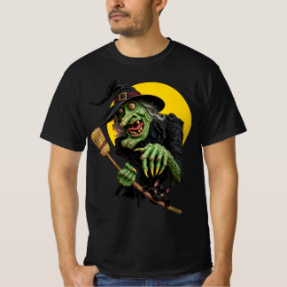 CREEPY WITCH with BROOM and BLACK CAT T-Shirt