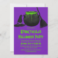 Creepy Witches Cauldron Hat Broom Halloween Invita