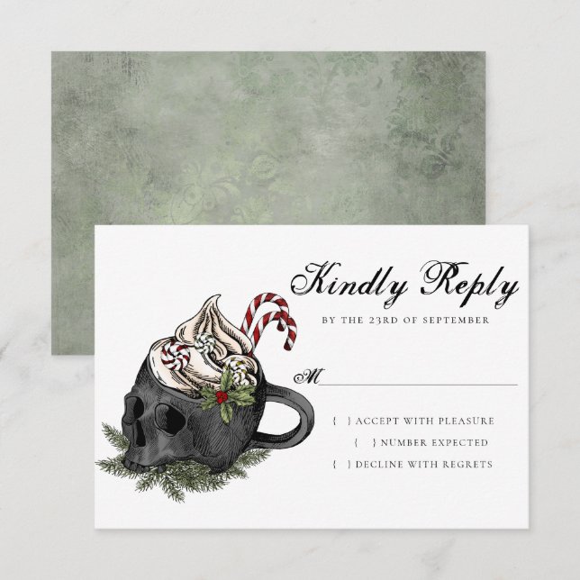 Creepy XMAS | A Very Gothic Skull Mug Grunge RSVP Card (Front/Back)