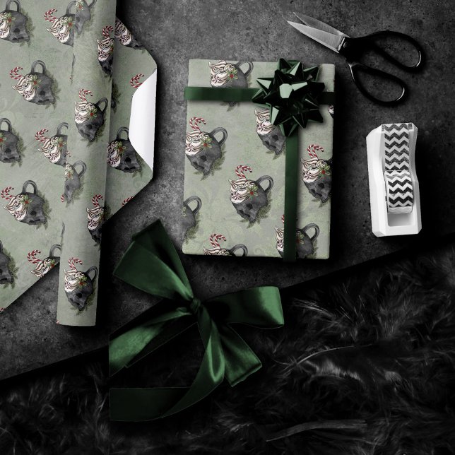 Creepy XMAS | A Very Gothic Skull Mug Grunge Wrapping Paper (Creator Uploaded)
