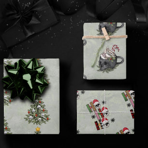 Creepy XMAS   A Very Gothic Tree and Skull Mug Wrapping Paper Sheet
