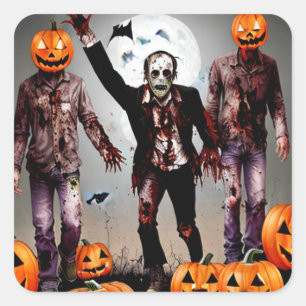Creepy Zombie and Pumpkin Head Monsters Square Sticker
