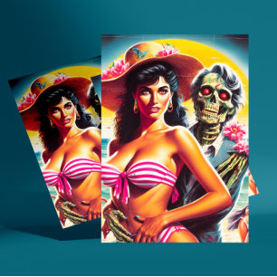 Creepy Zombie Beach Pin-up Postcard
