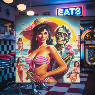 Creepy Zombie Beach Pin-up Tile