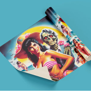 Creepy Zombie Beach Pin-up Wrapping Paper